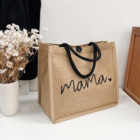 Linen large Capacity Casual MAMA Letter Pattern Cancvas Tote Bag - Picture 2 of 7